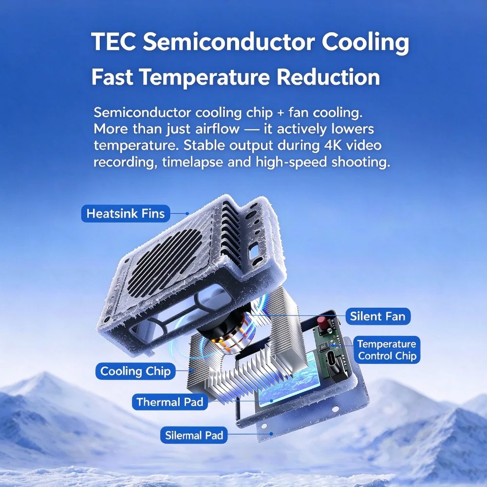 Semiconductor Camera Heat Sink Smart Temp Control Silent Fan Quick Install LED Display For Sony Fuji Canon Nikon Live Record