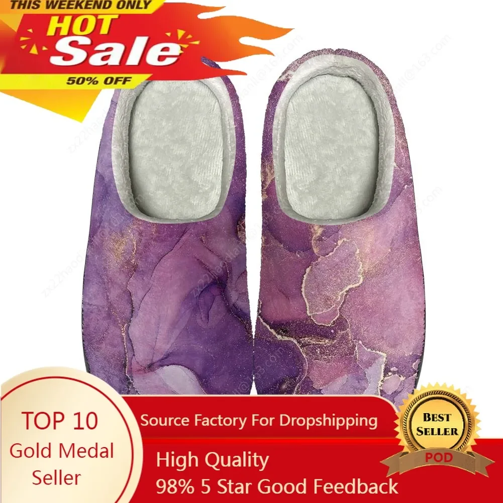 

Colorful Marble Print Home Cotton Custom Slippers High Quality Mens Womens Plush Fashion Casual Keep Warm Shoes Thermal Slipper