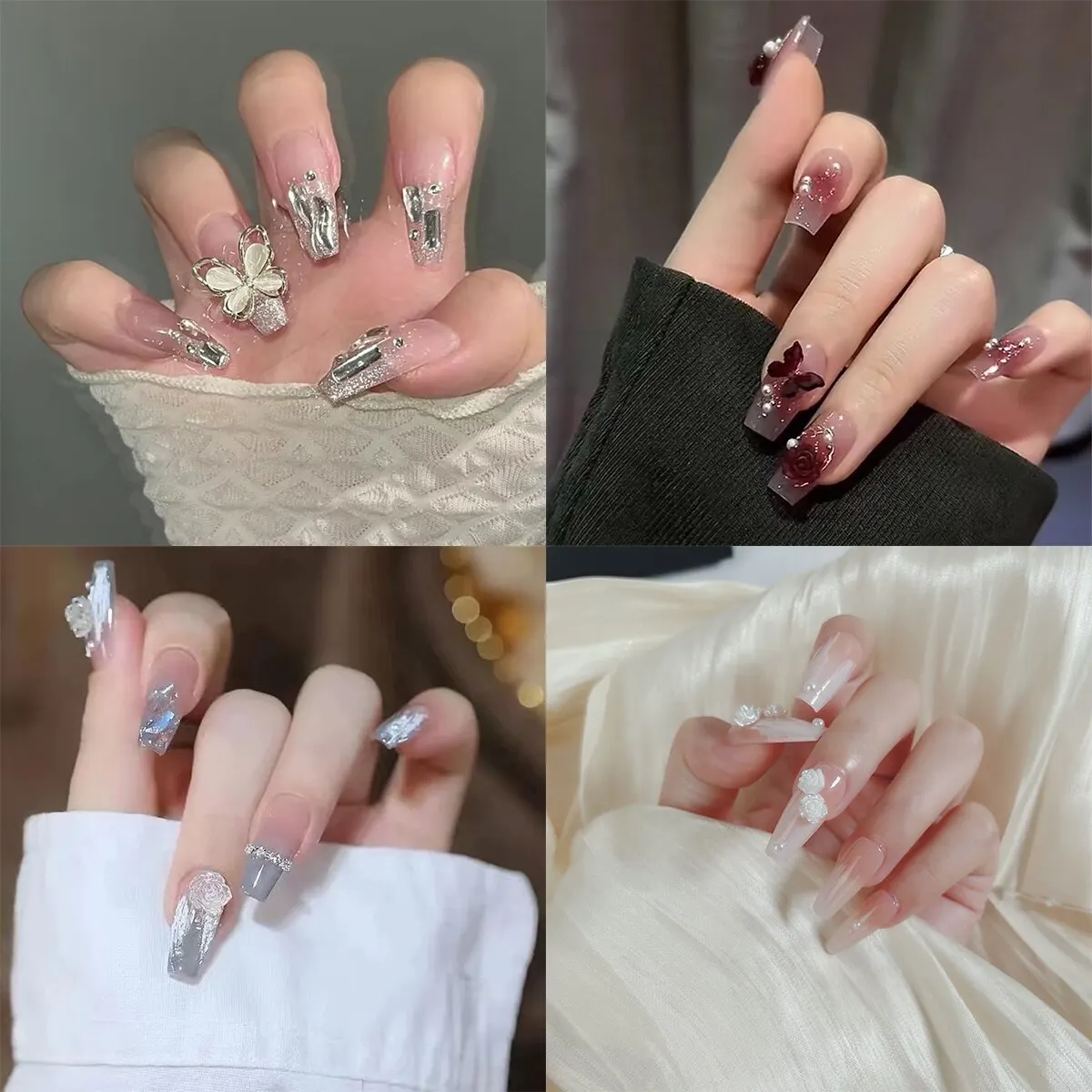 Nail Wear Nail 2024, nowa biała naszywka na paznokcie, różowa kamelia, średnio długa naszywka na paznokcie, sztuczna naszywka na paznokcie