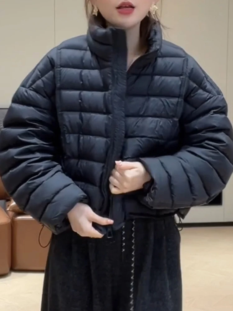 

Loose Casual Cotton Jaet Women's Winter New Sle Korean Version Stand Collar Ribbed Pattern Waist Inward Outward Cotton Cl...