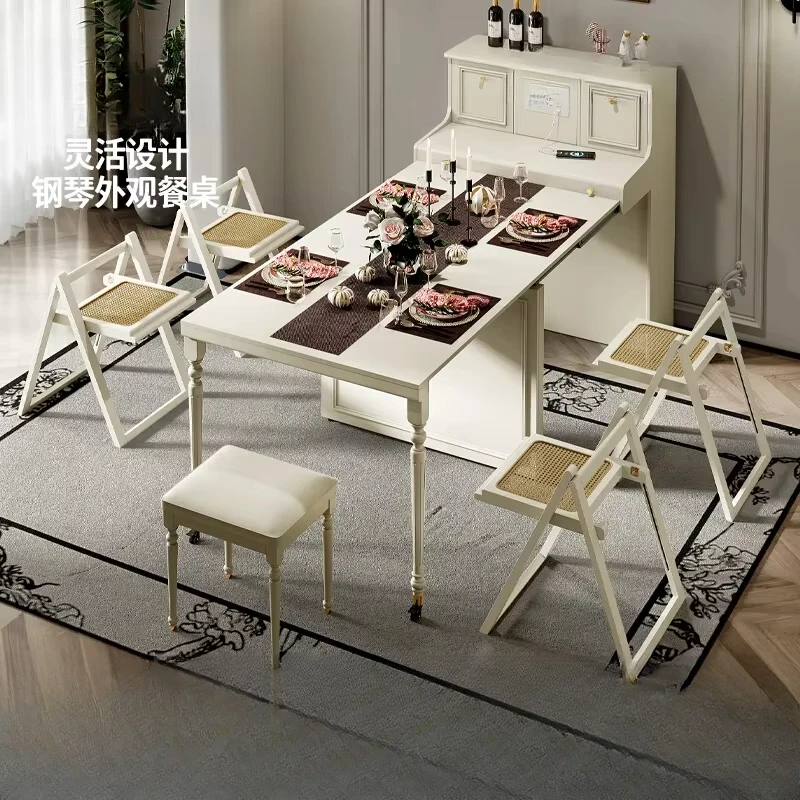 

Dining table integrated household French small apartment folding dining table and chair cream style retractable island