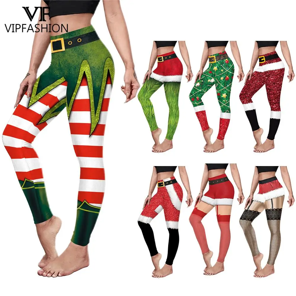 VIP FASHION Christmas Carnival Belt 3D Stripe Sexy High Waist Skinny Leggins For Women Stretch Trousers Workout Xmas Pants