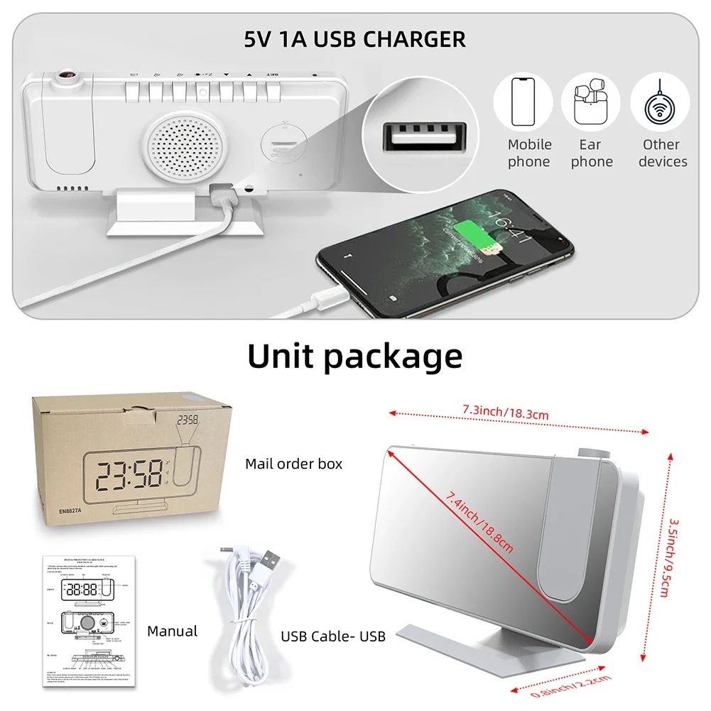 دوران العارض ساعة السقف شاشة كبيرة الخلفية غفوة ساعة ذكي مضيئة LED منبه رقمي لغرفة النومCar #6
