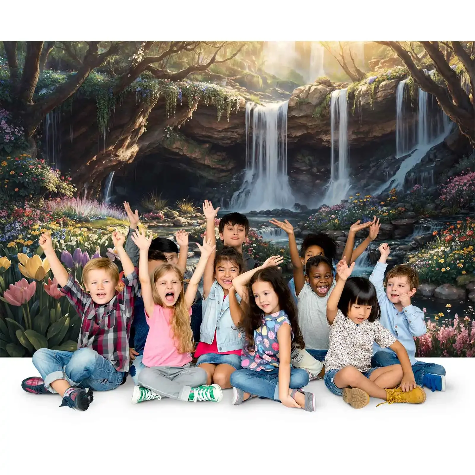 Montanha Cachoeira Fotografia Cenário, Custom Photo Booth, adereços de estúdio, Primavera fundo, Decoração Fotografia, Festa Infantil