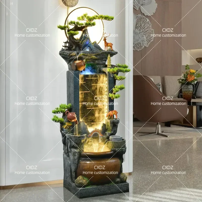 Indoor Rockery Water Fountain Floor Standing Landscape Decoration for Living Room Office Circulating Water Feature with Lucky