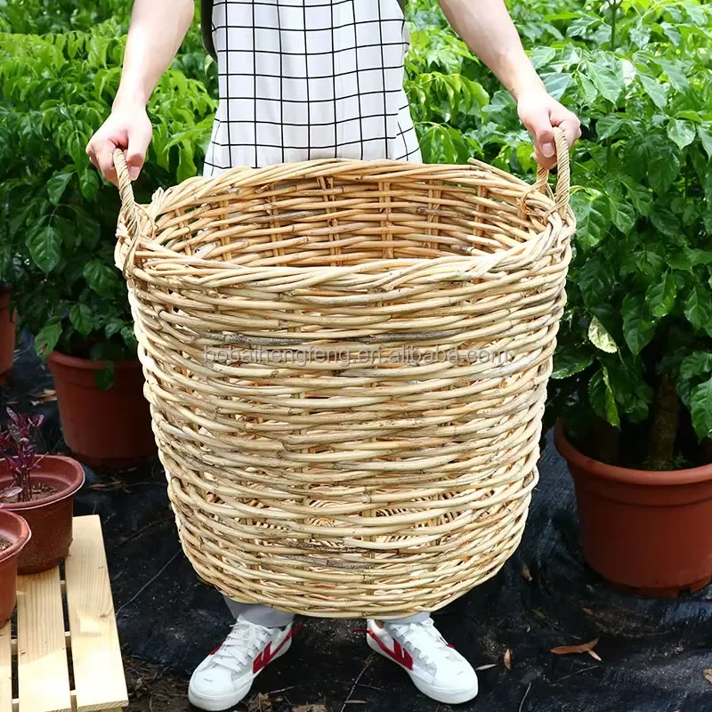 Custom Large Rattan Log Basket Natural Woven Rattan Flower Pot for Home Garden Wicker Planter Jumbo Wicker Storage Basket