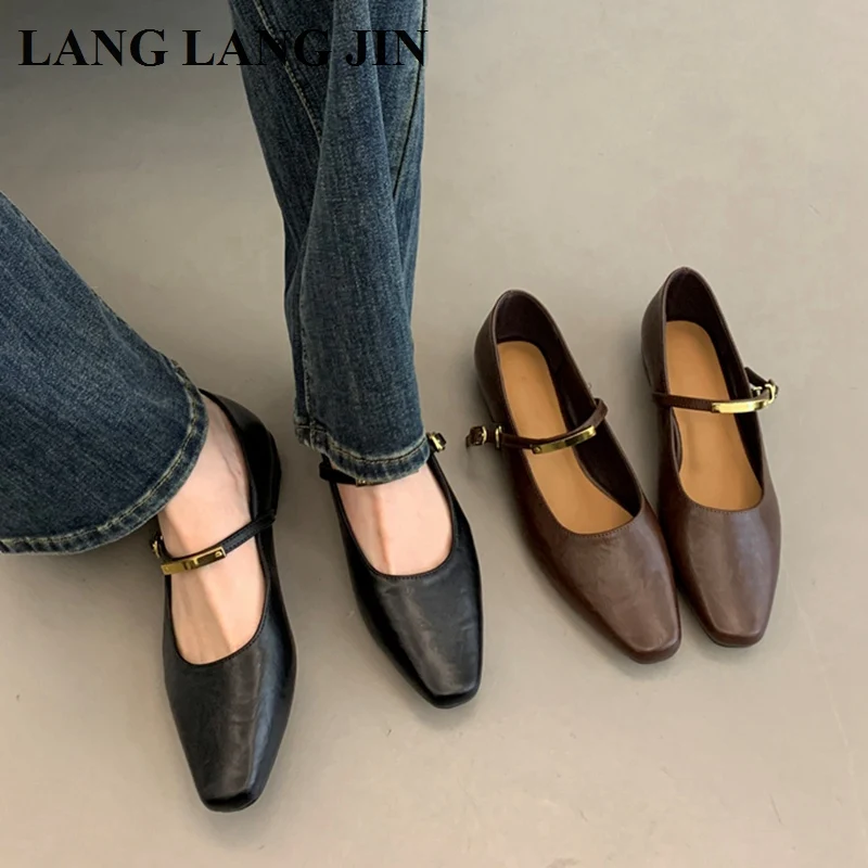 

Новая модная обувь Балетки на плоской подошве Брендовые дизайнерские женские повседневные лоферы Туфли Мэри Джейн с квадратным носком Балетки Мягкая обувь Mujer