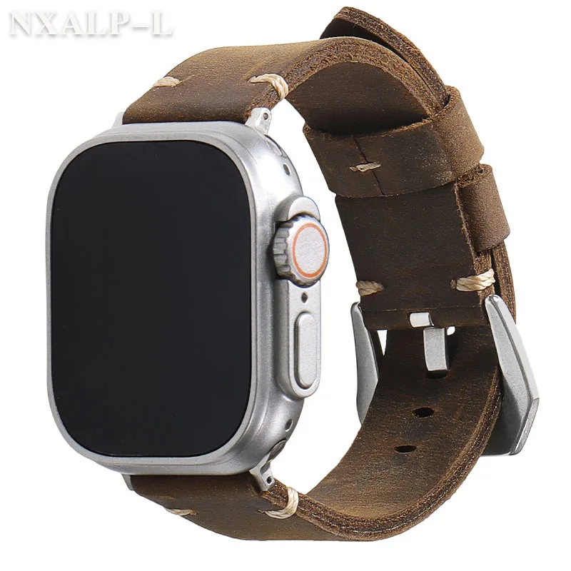 اليدوية جلد البقر حزام ساعة اليد ل سوار ساعة يد آبل Ultra2 49 مللي متر 44 مللي متر 45 مللي متر الجلود سوار ل Iwatch 9 8 7 6 5 SE 40 مللي متر 41 مللي متر 38 مللي متر