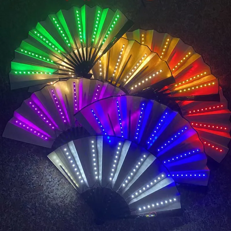 Glow Folding Led Fan Dancing Light Fan Night Show Halloween Christmas Rave Festival Accessories Glow In The Dark Party Supplies