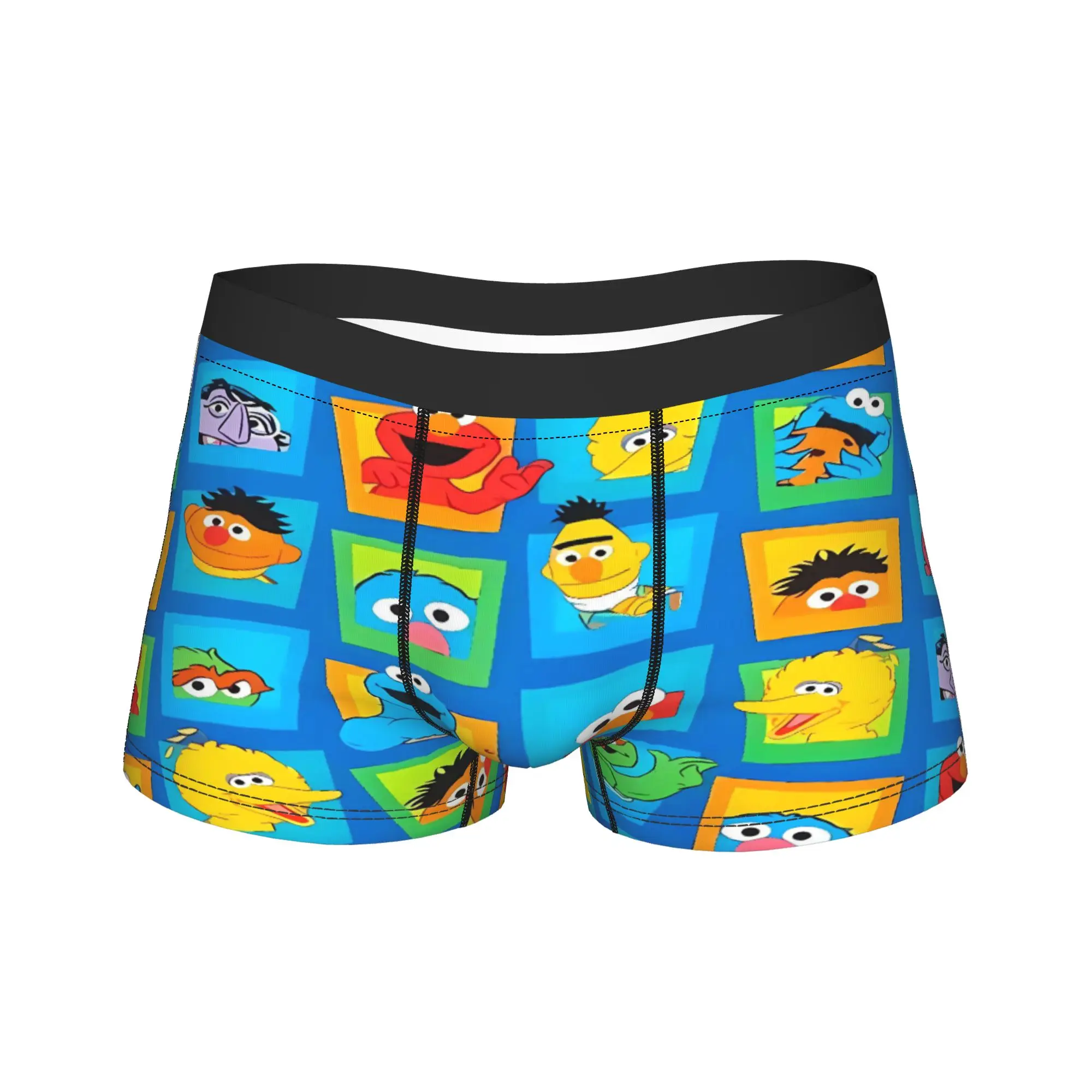 Sesames Streets Underwear  Novelty Underpants Pattern Boxer Brief For Men Pouch Plus Size Boxershorts