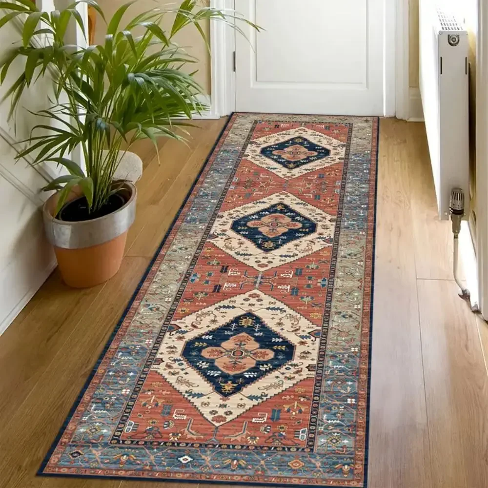 Vintage Boho Runner Rug Teal Pattern Carpet for Entryway Luxury Hallway Cozy Corridor Bright Entryway Contemporary Home Decor