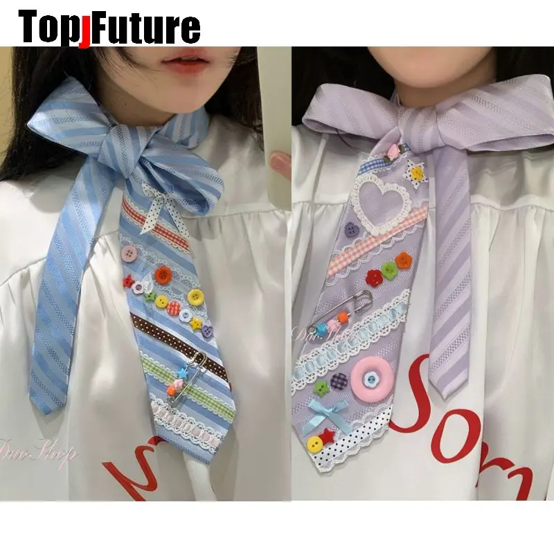 

Subculture Y2K Girl Handmade Remake Slim Strip Hand-knitted Tie Women's Multi-functional Belt Dopamine Button Scarf Accessory