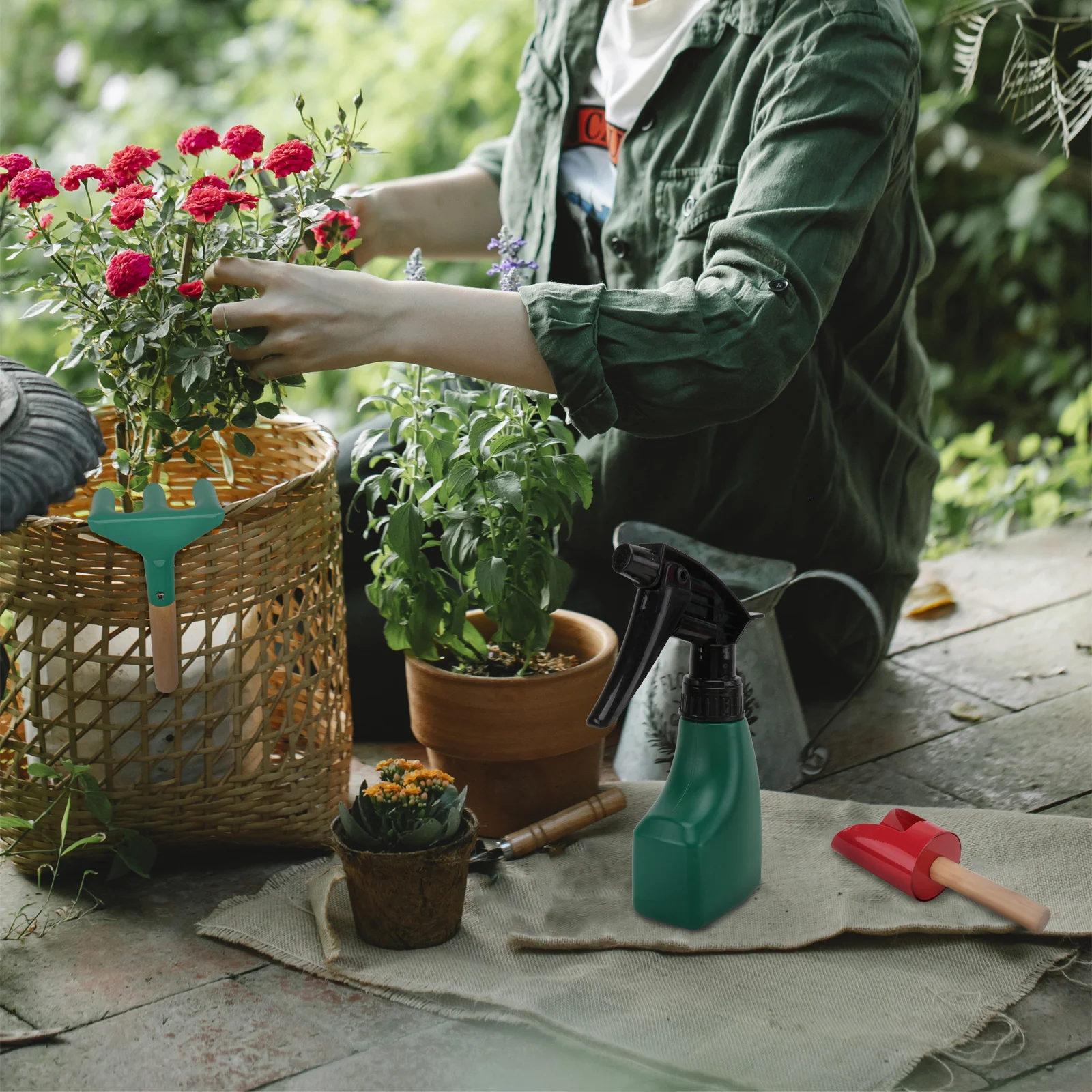 1 Juego de herramientas de jardinería para niños, Mini pala, rastrillo, tenedor, colores brillantes, ligero, plantación para niños, diversión en el jardín al aire libre
