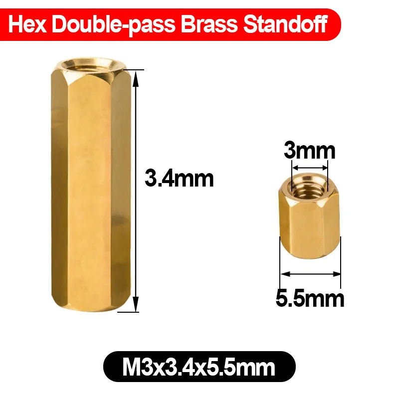 M3x3.4x5.5mm Hex Nut Double‑end Female Thread Brass Standoff