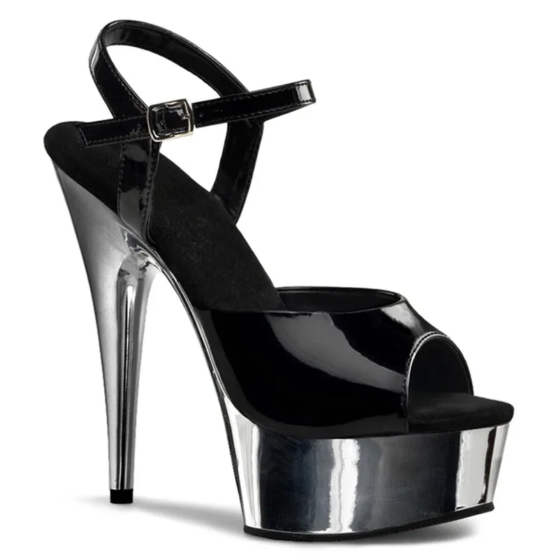 

15 cm sexy silver vamp, 6 inch electroplated stiletto sandals/pole dance performance, fashion stage dance shoes