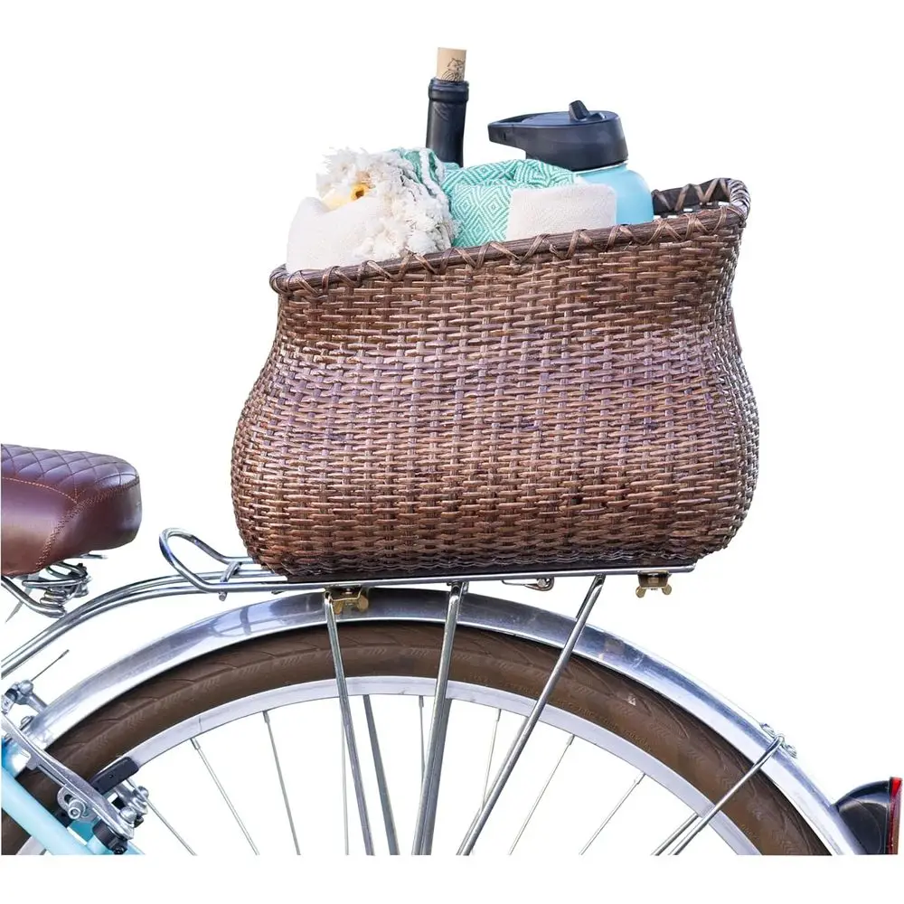 

Rattan Bicycle Rear Basket - Mountable Cargo Holder for Cruiser, Ebike, and Delivery Bikes