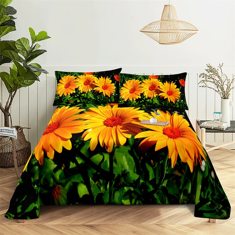 

Sunflower Queen Size Sheet Set Kid's Room Flower Bedding Set Bed Sheets and Pillowcases Bedding Flat Sheet Bed Sheet Set