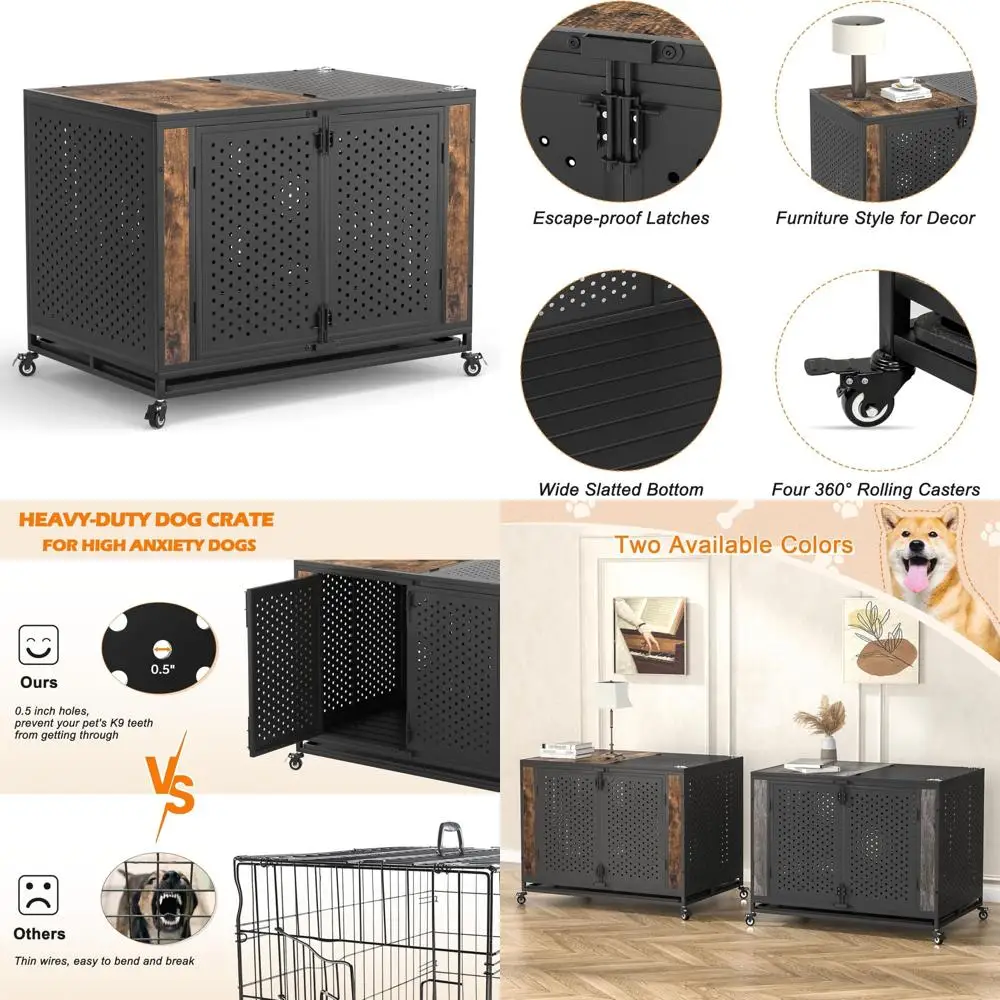 

Прочный металлический ящик для собак для больших и средних собак — неразрушимый закрытый питник с отверстиями 0,5 дюйма для надежного и комфорта