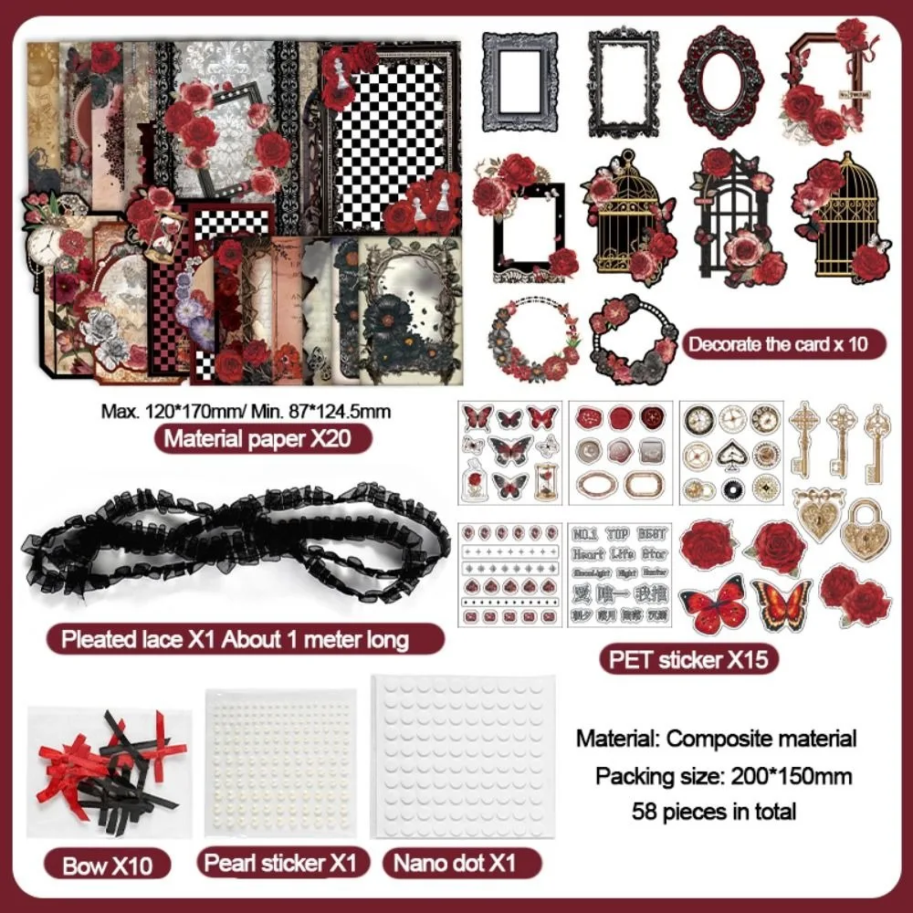 

Paper Stickers DIY Itabag Insert Material Lace Ribbon Flower Itabag Decor DIY Material Retro Creative