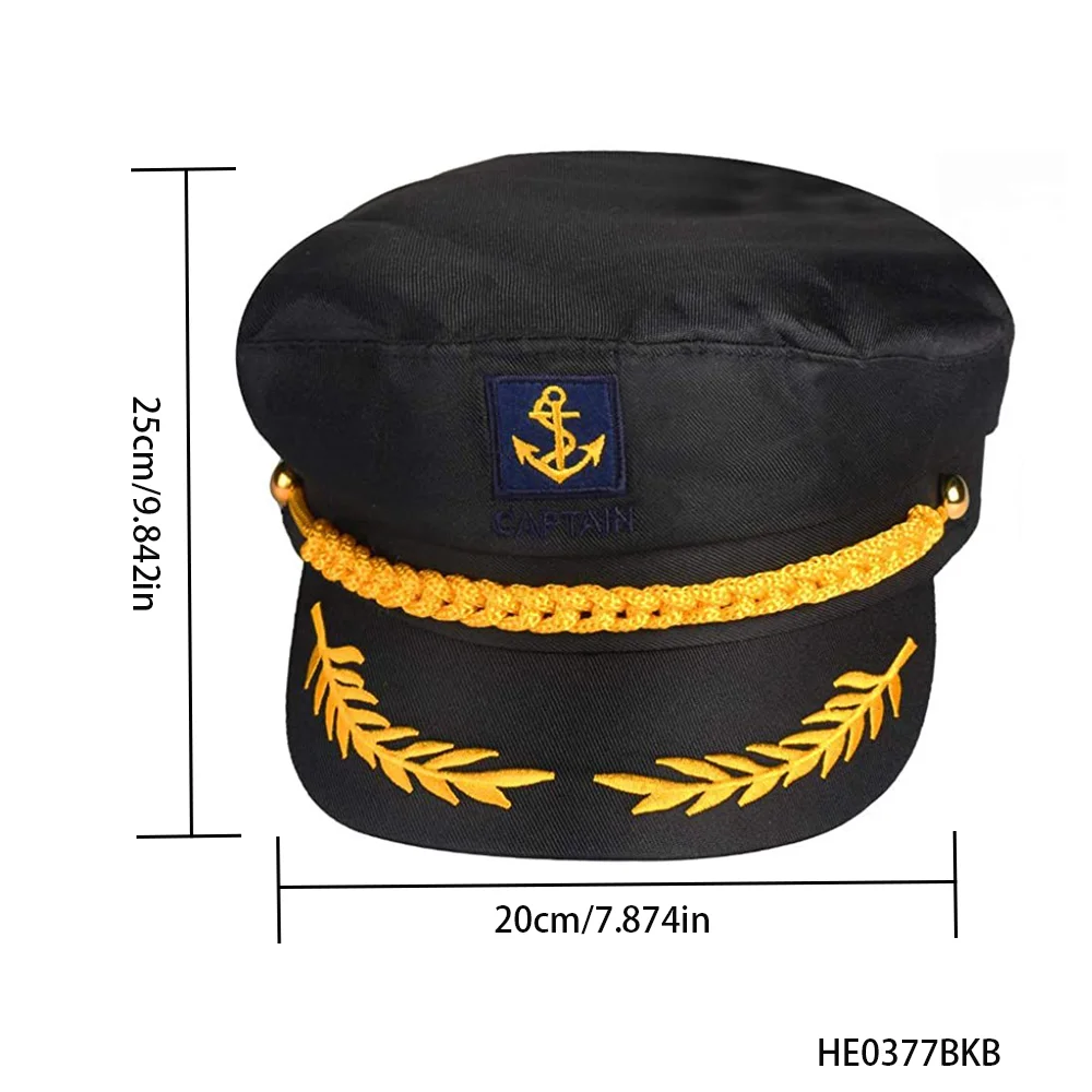 PESENAR Chapeau naval noir de style capitaine avec emblème d'ancre pour accessoire de cosplay et de costume