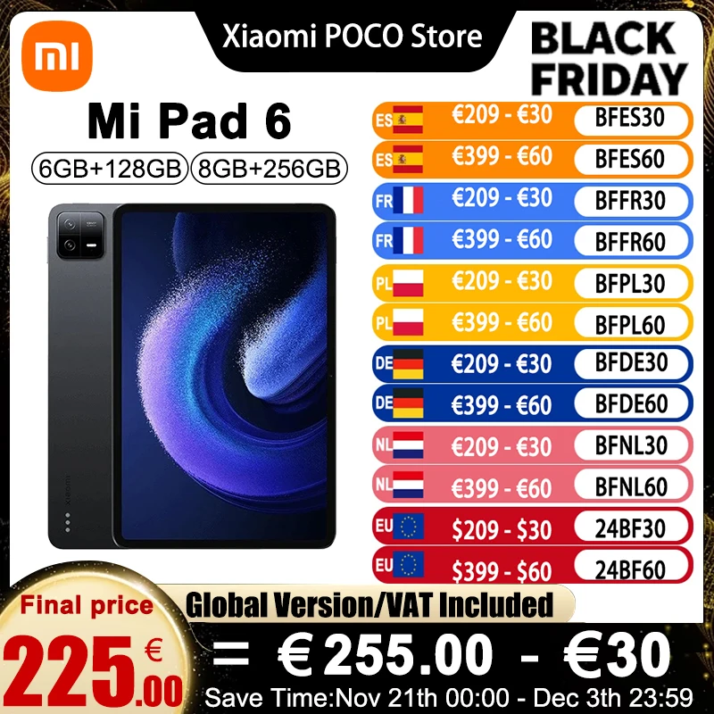 Xiaomi Mi Pad 6 Global Version Snapdragon 870 128GB/256GB Tablet 11 ''WQHD + 144Hz Bluetooth Fast Charging 8840mAh Battery