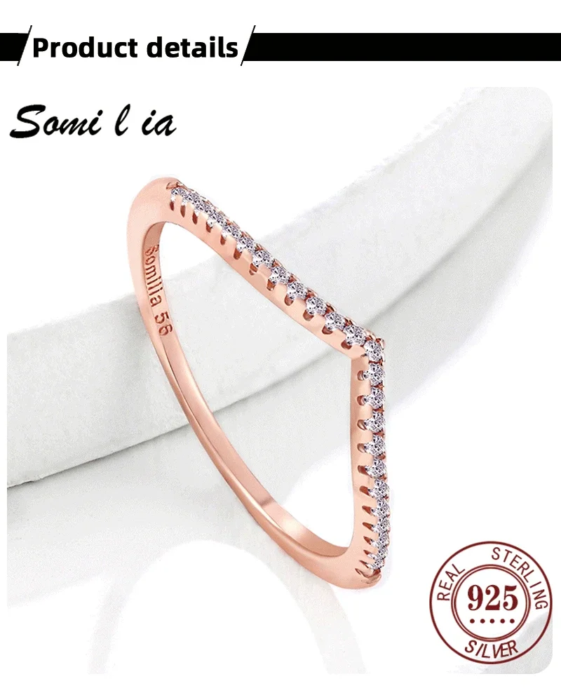 SOMILIA Schlichter Stil 925 Sterling Silber Ehering für Frauen Mini Zirkonia Feiner Schmuck Größe 6/7/8/9/10 Bestseller 4002 – Detail 9