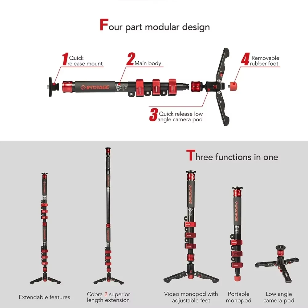 IFOOTAGE COBRA 2 STRIKE A150S Aluminium Alloy Professional DSLR Video Camera Monopod Lightweight Durable Portable