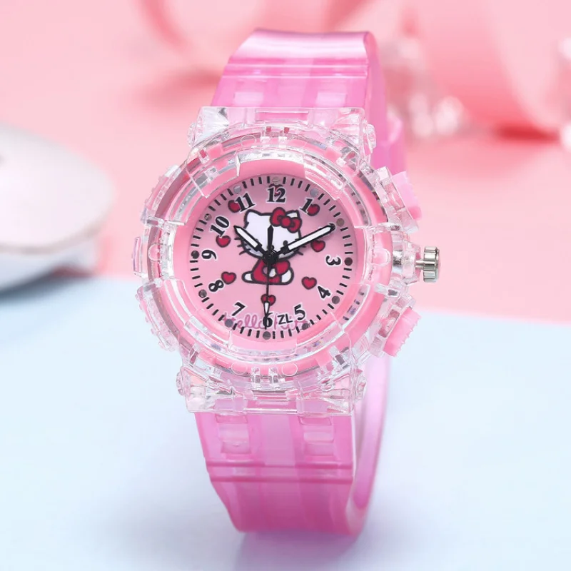 ساعة سانريو هالو كيتي LED المتوهجة فلاش للأطفال، ساعة يد كوارتز عصرية هدية عيد الميلاد لنمط ألعاب الأطفال