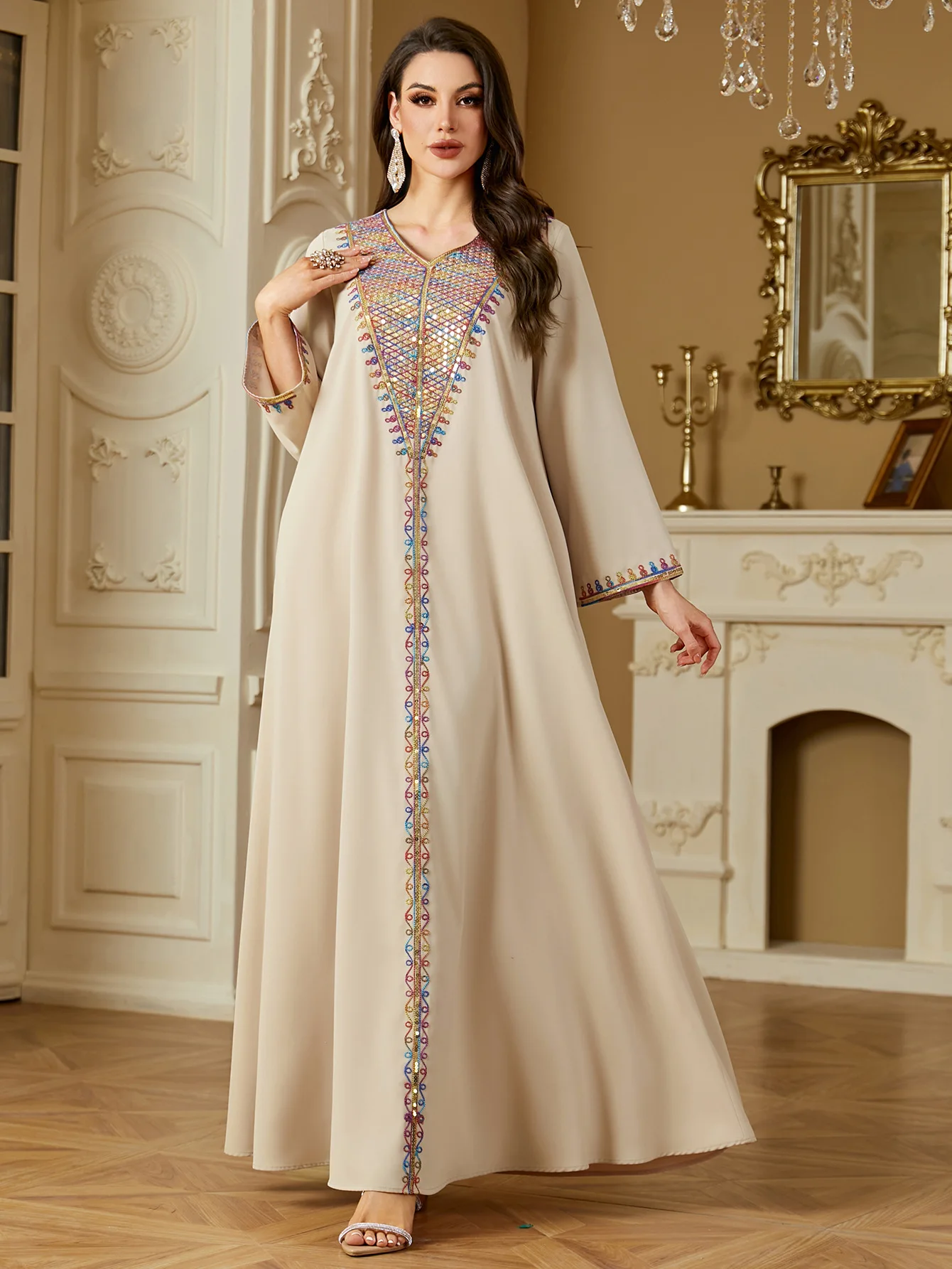 2025 Ramadan paillettes broderie Abayas pour femmes Robe musulmane Eid turquie caftan dubaï Femme Robe maroc robes Jalabiya Caftan