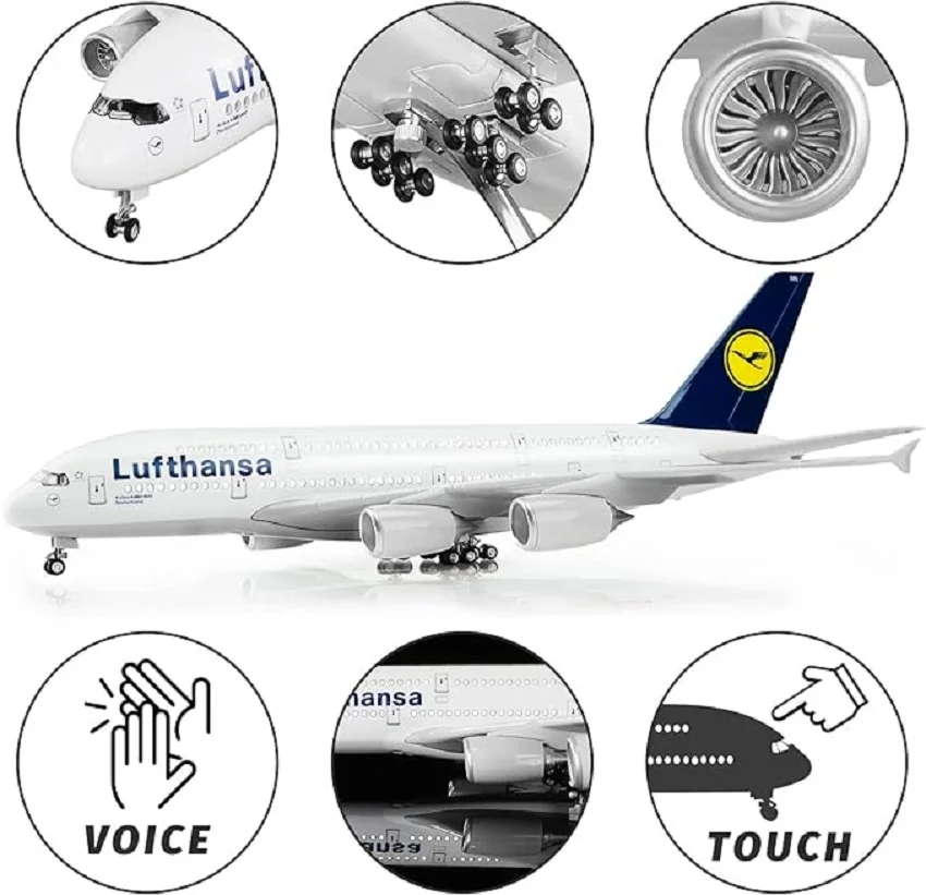 Scale Alloy Aircraft Model 1/160 Scale 50.5CM Airline Airbus 380 A380 Lufthansa Airplane Model Plane Diecast with LED Collection