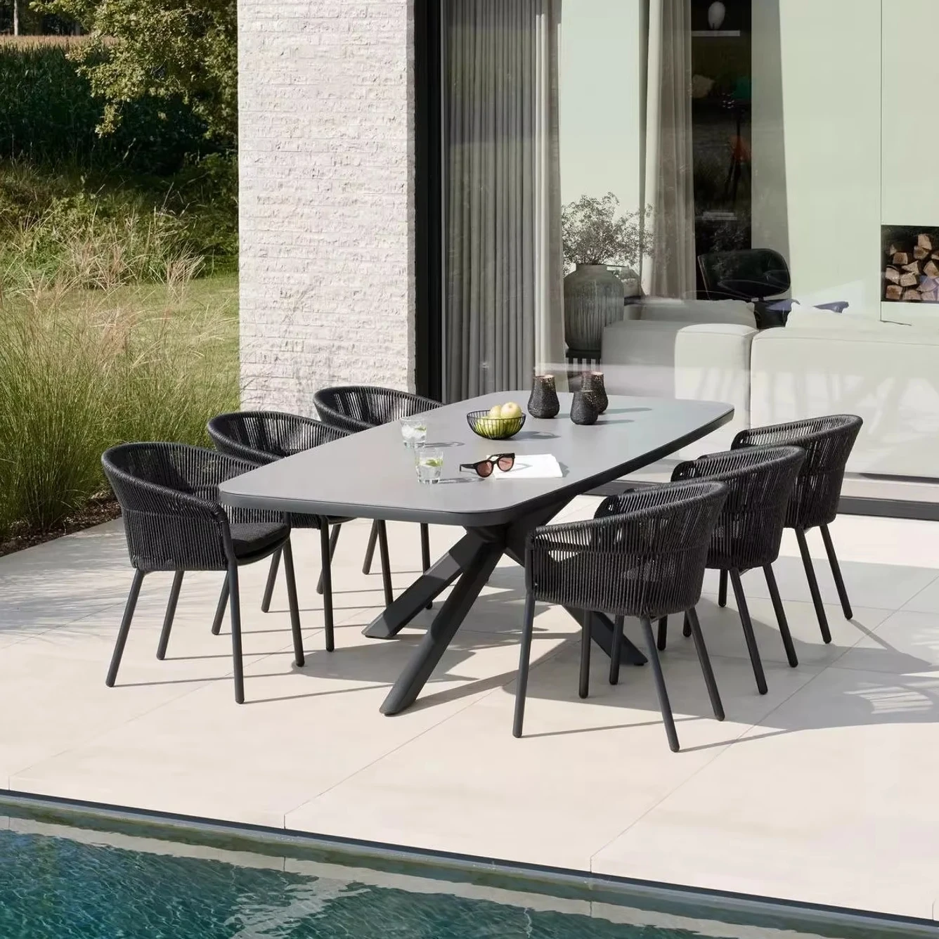 & Luxury Outdoor Furniture Dining Leisure Dining Table Chair Set Combination Stackable Dining Chair