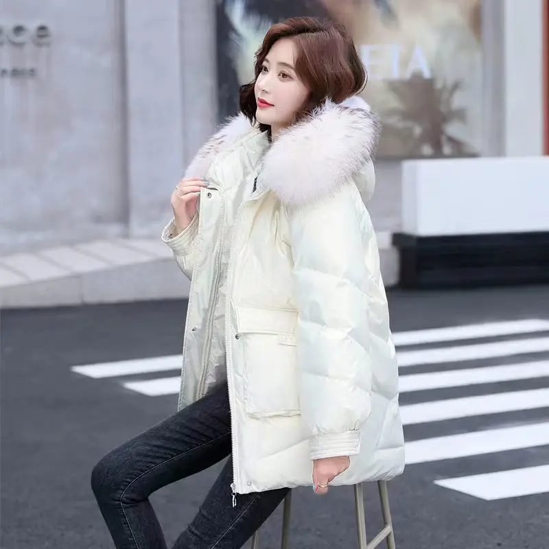 Cotton Padded Thickening Jackets Winter Korean Hooded Loose Coats Women 2024 Bright Face Fashion Bread Clothes