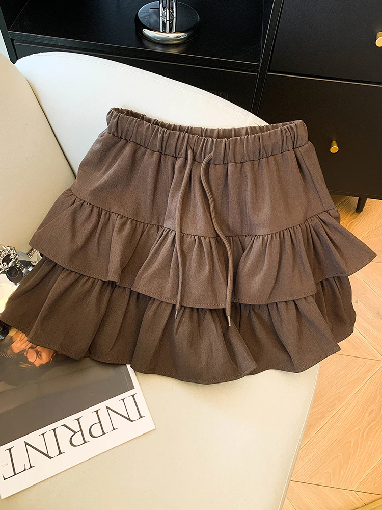 

Retro High Waist A-Line Skirt Women's Sweet ort Cake Skirt Floral Lace Hemline Versatile f-length Elastic Waist Skirt