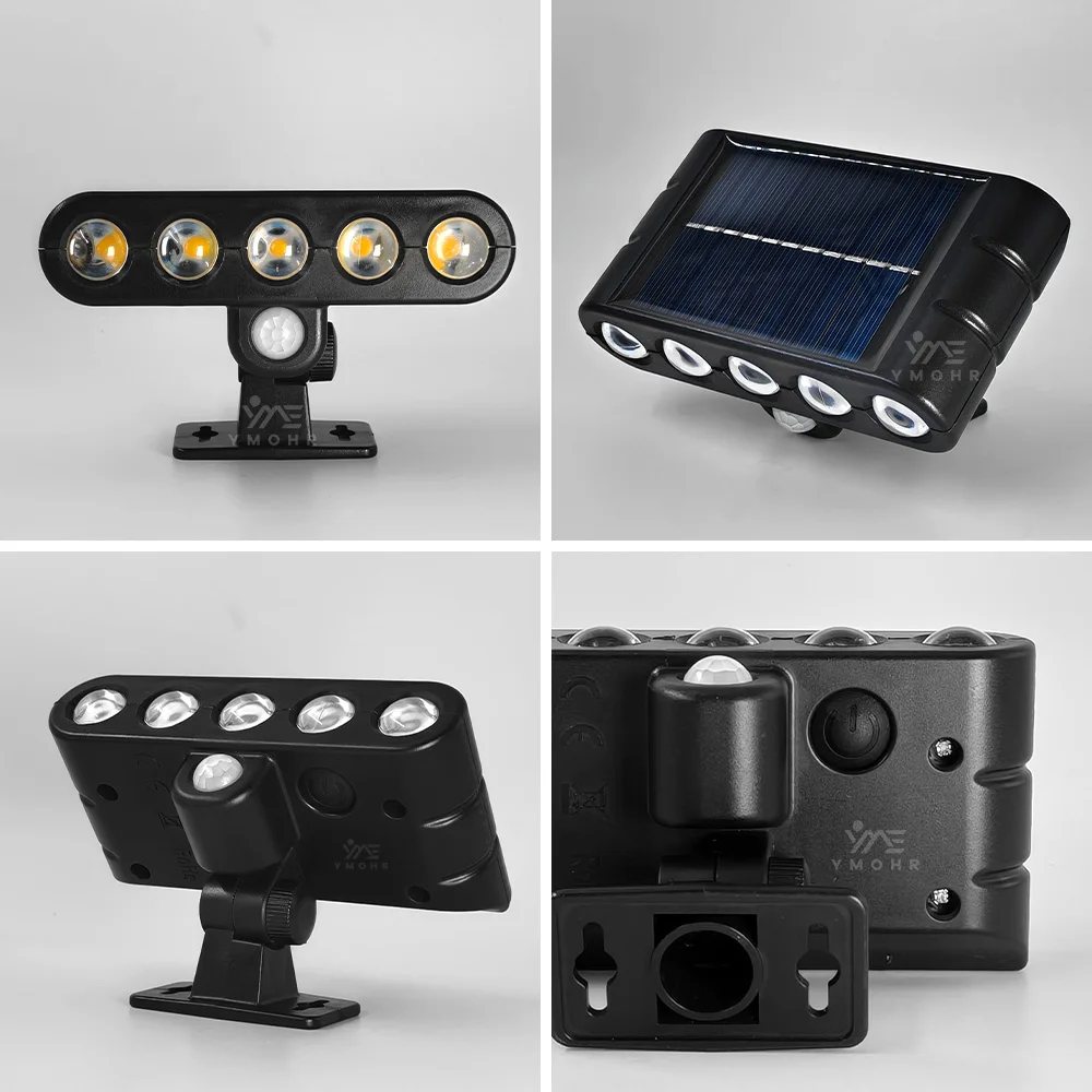 Faretti solari da 5 LED da giardino impermeabili IP65 applique da parete luminosità regolabile per l'illuminazione esterna della decorazione del prato del vialetto del cortile