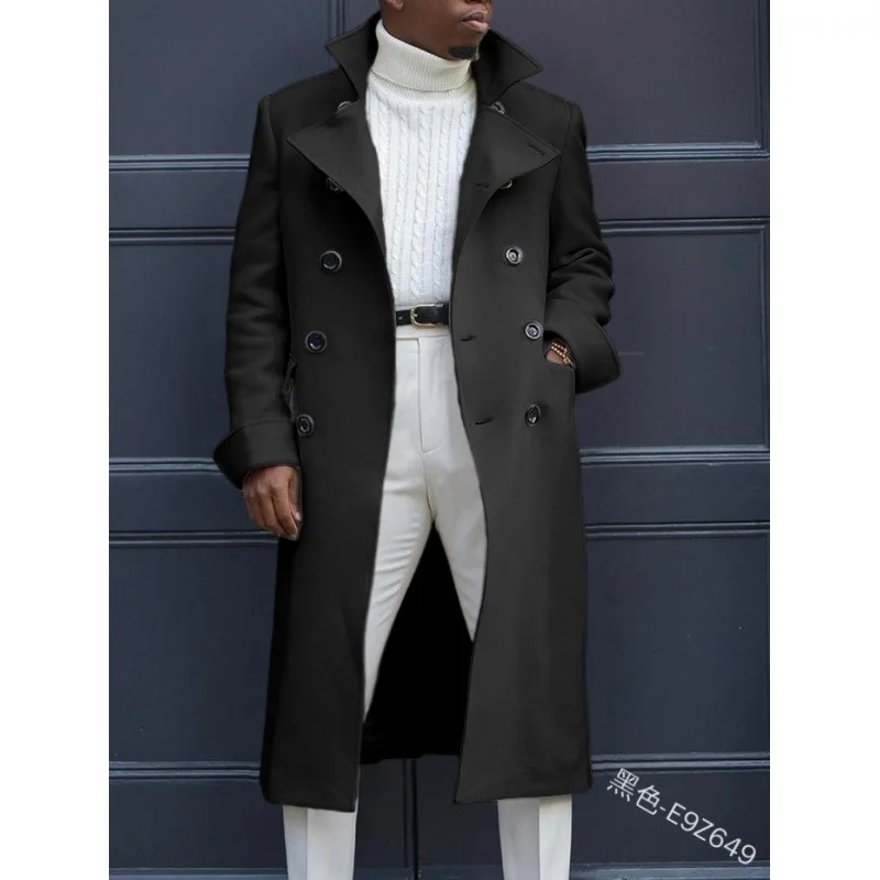 New Fashion Woolen Coat British Woolen Double Breasted Extended Coat