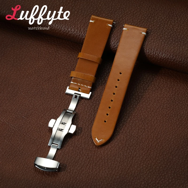 

Men's Stitching Cowhide Leather Strap 18mm 20mm 22mm Wrist Bracelets Vintage Oil Wax Discoloration Replacement Watch Band