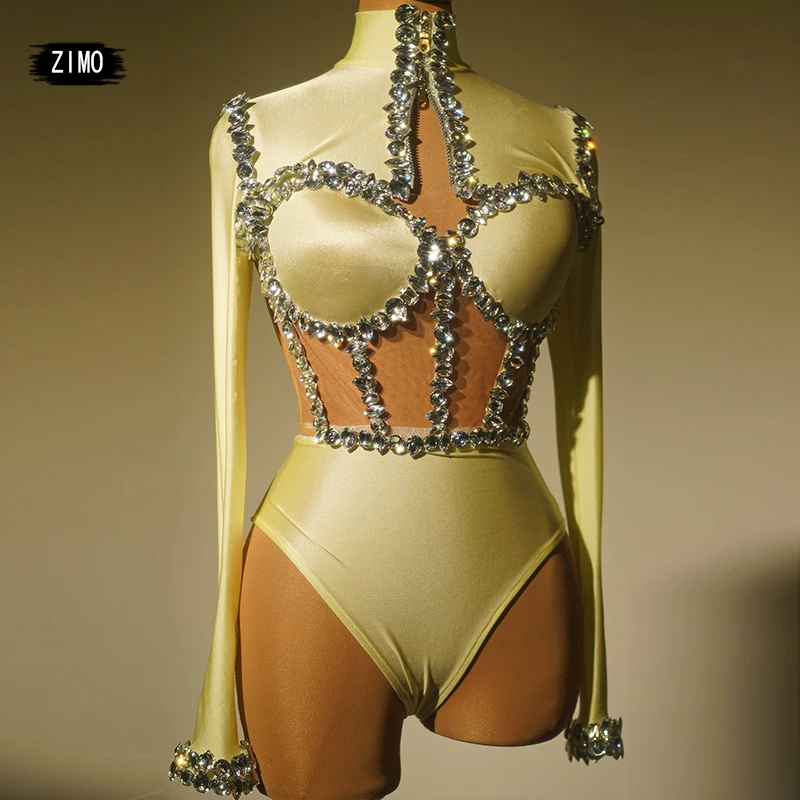 new arrival Top sexy rhinestones bodysuit team Suit party club birthday leotard pole dance drag queen costumes