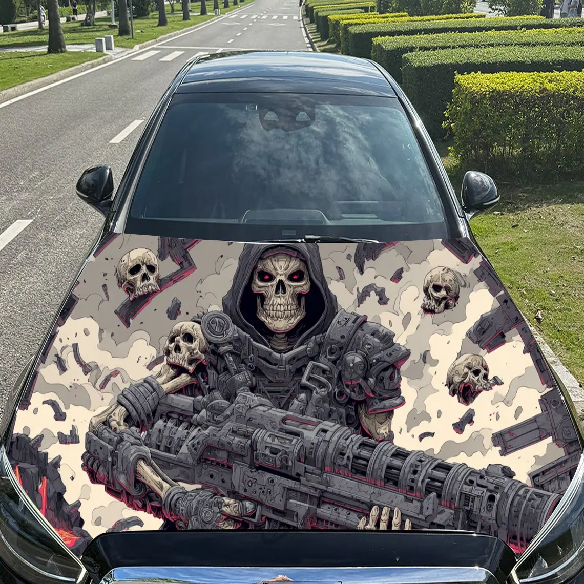 العصرية الخيال العلمي - Fi الميكانيكية الجمجمة - تحت عنوان PVC محرك السيارة يلتف الفينيل، ذاتية اللصق للماء غطاء السيارة ملصق لاصق لامع ورائع، السيارة
