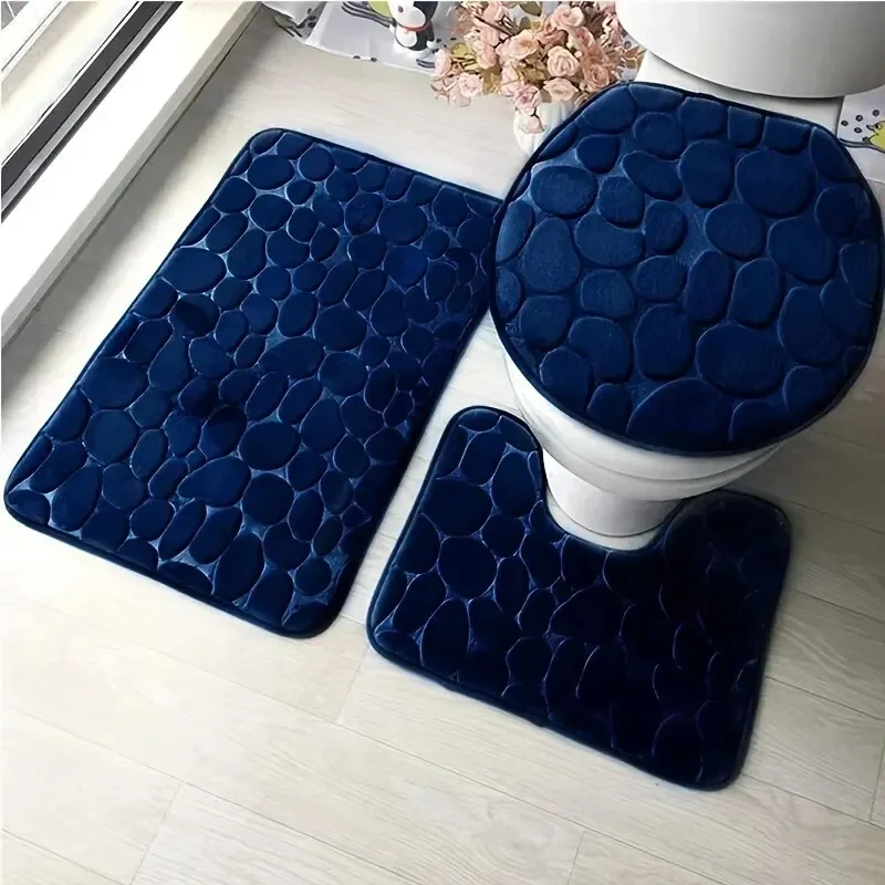 Pokrycie deski sedesowej 3 szt. Zestaw Mata do kąpieli Prysznic Dywanik podłogowy Strona główna Łazienka Antypoślizgowa chłonna wycieraczka Pebbles Bathtub Decor Carpet — zdjęcie 6