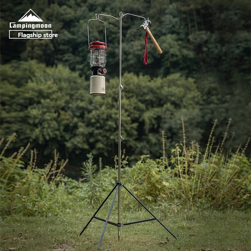 Stainless steel three section lamp stand camping column can hang large gas lamps, kerosene lamps, LED camping lamp stand