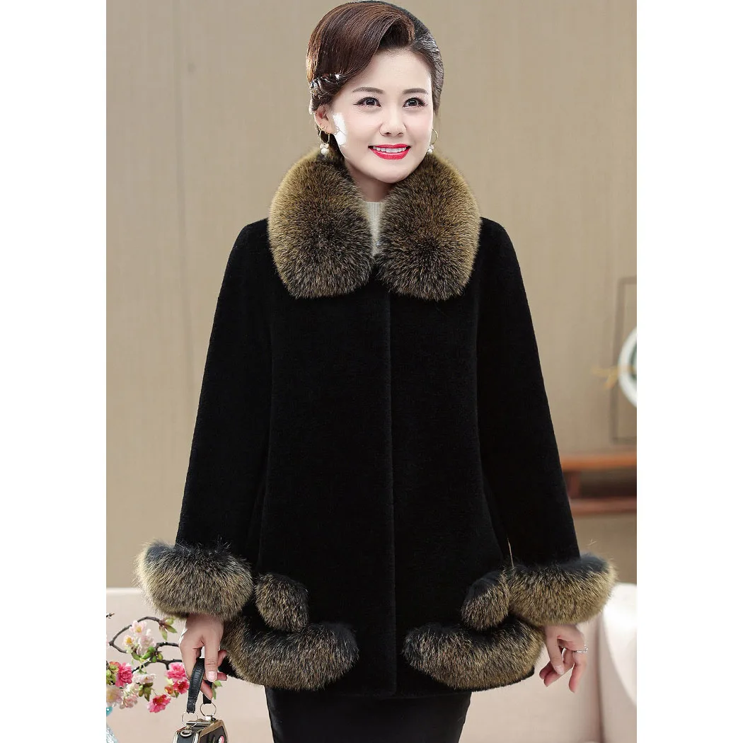 الراقية منتصف العمر الأم فو سترات من الفرو الخريف الشتاء رشاقته الدافئة تقليد معاطف فرو المنك النساء الثعلب الفراء طوق أبلى #3