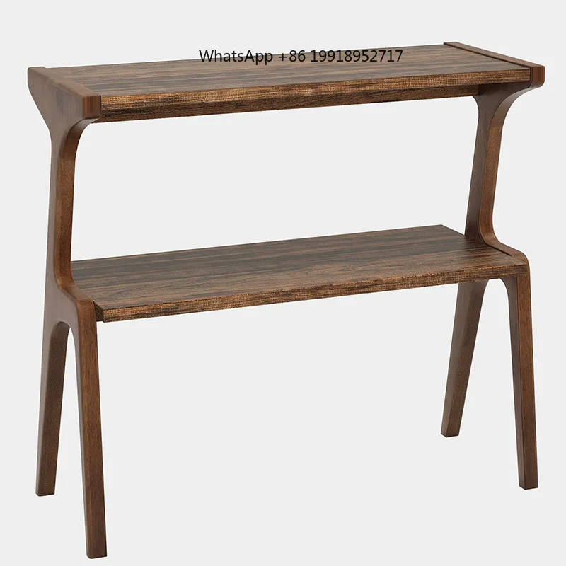 2-Tier Slim Sofa Side Table with Solid Wood Legs, Modern Tall End Table with Storage Shelf,  Nightstand for Bedroom