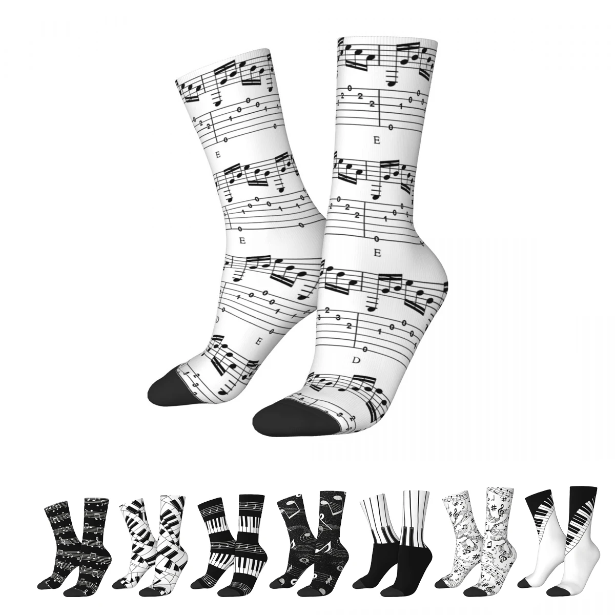 Funny Happy Men\'s Socks Music Notes Retro Harajuku Street Style Novelty Casual Crew Crazy Sock Gift Pattern Printed