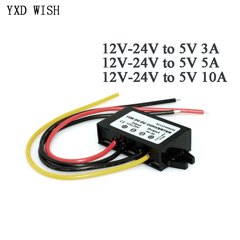 DC 12V 24V to 5V 3A 5A 10A DC-DC Step Down Converter Regulator 50W 12 24 Volt Buck to 5 Volt LED Power Supply For Cars