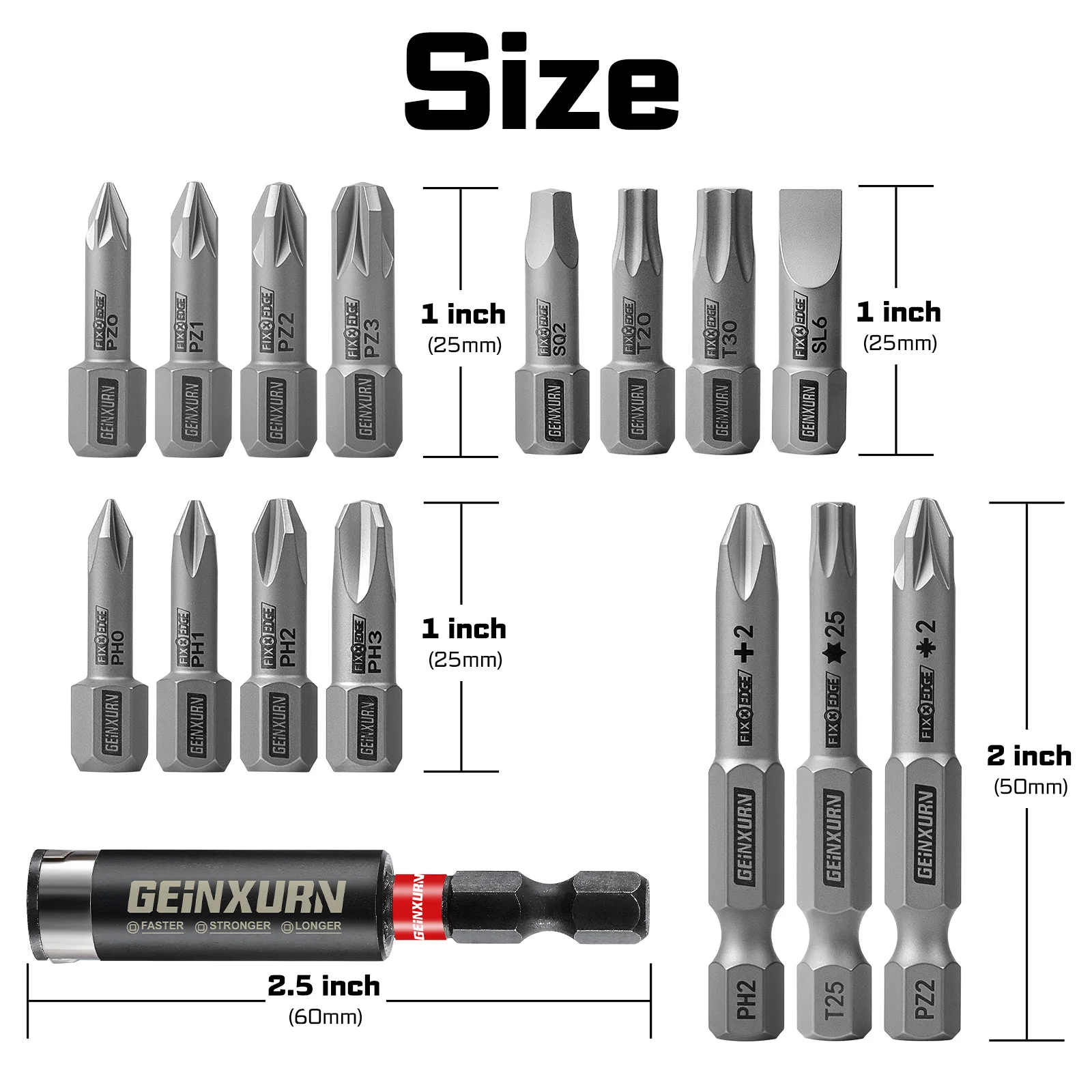 Geinxurn 10PCS FIXEDGE Screwdriver Bit Set, Red Rainbow Storage Box, Magnetic S2 Steel Bits for DIY & Professional Repair