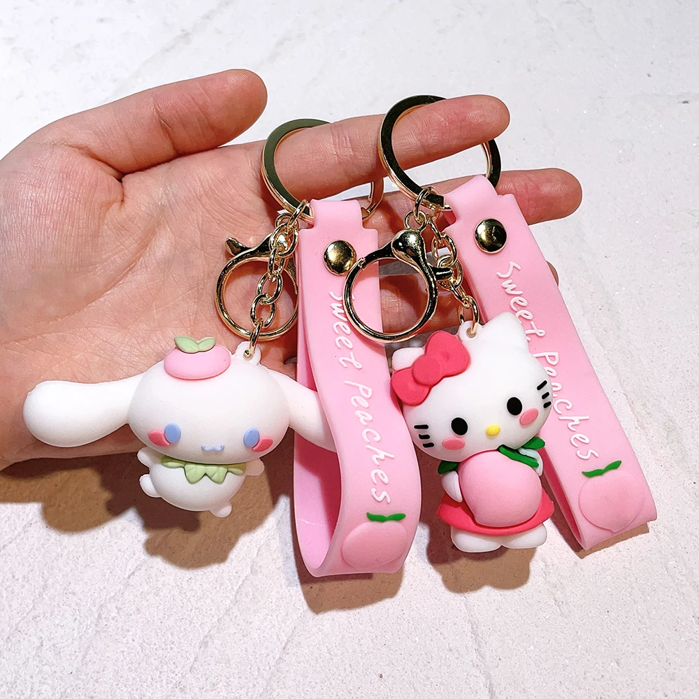 Sanrio Anime Keychains Hello Kitty Melody Kuromi Cinnamoroll Cartoon Dolls Action Figure Model Bags Pendant Keychain Car Keyring