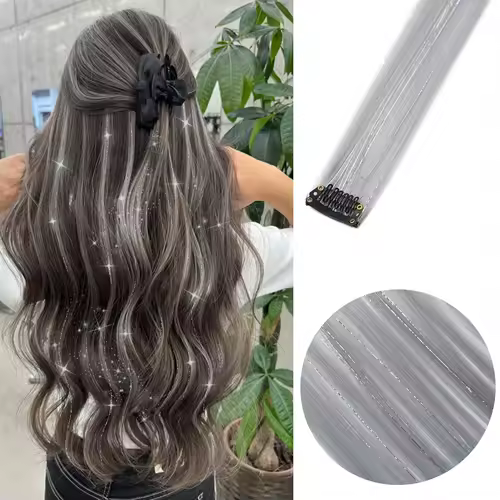 Clip in Hair Extensions Colored Party Highlights 22 inches 6pcs/pack Multi-colors Straight Hair Synthetic Hairpieces Royal Blue - Image 28