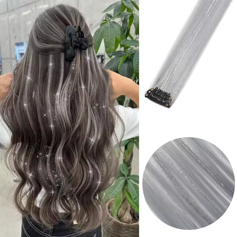 Clip in Hair Extensions Colored Party Highlights 22 inches 6pcs/pack Multi-colors Straight Hair Synthetic Hairpieces Royal Blue - Image 28