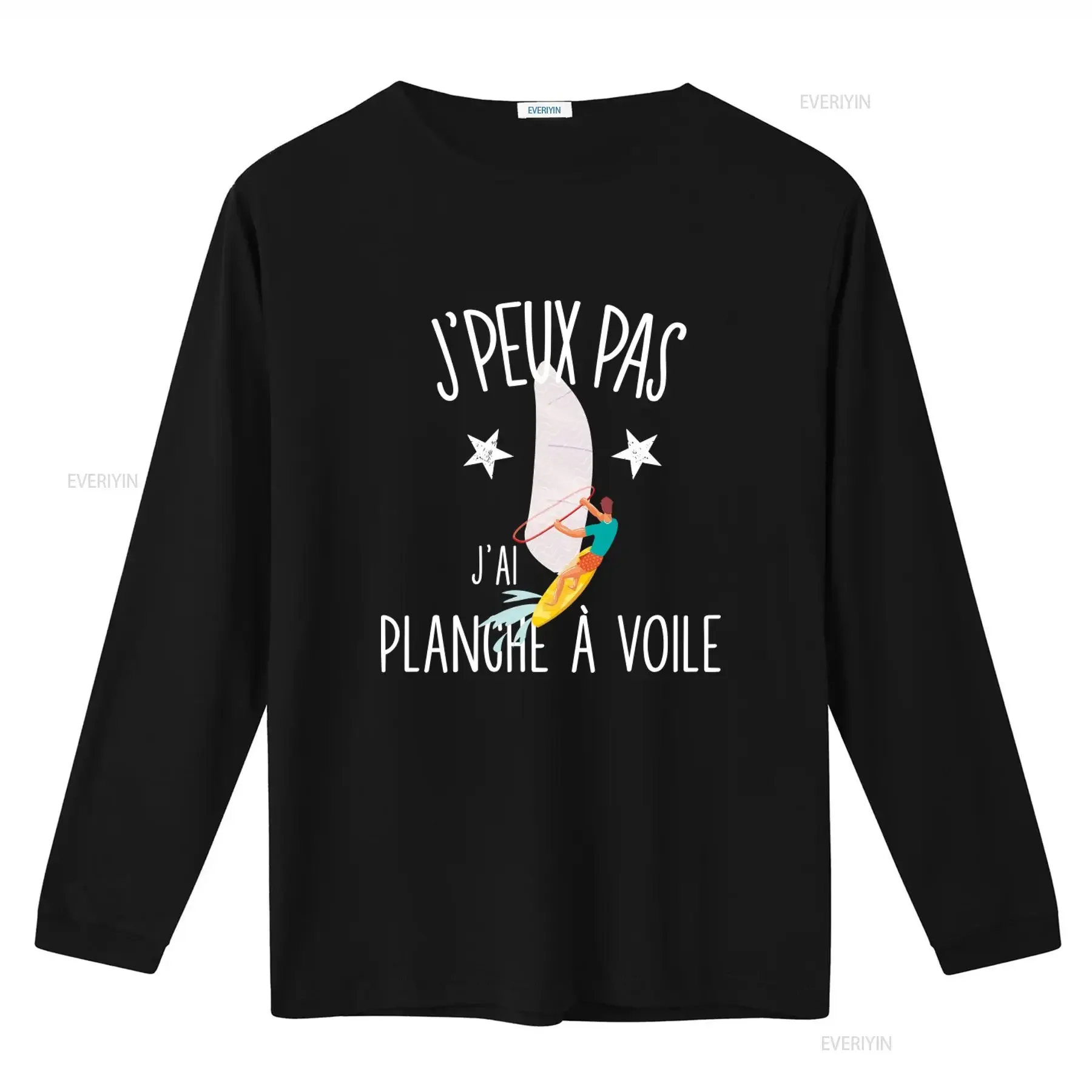 Men's T Shirt with Sailing Board Design 'J'PEUX PAS J'AI PLANCHE A VOILE' Fun and Humorous for Snowboarders vintage Washed