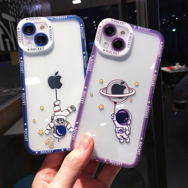 Soft Transparent Astronaut Phone Case For iphone 11 12 13 14 Pro Max XS X XR 7 8 Plus Shockproof Bumper Silicone Cases Cover